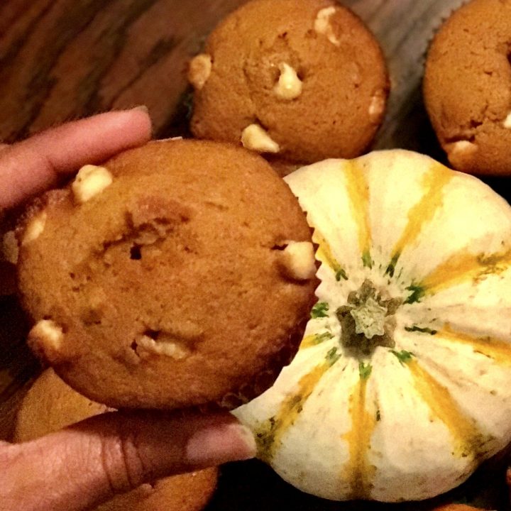 Pumpkin Pecan White Chocolate Muffins