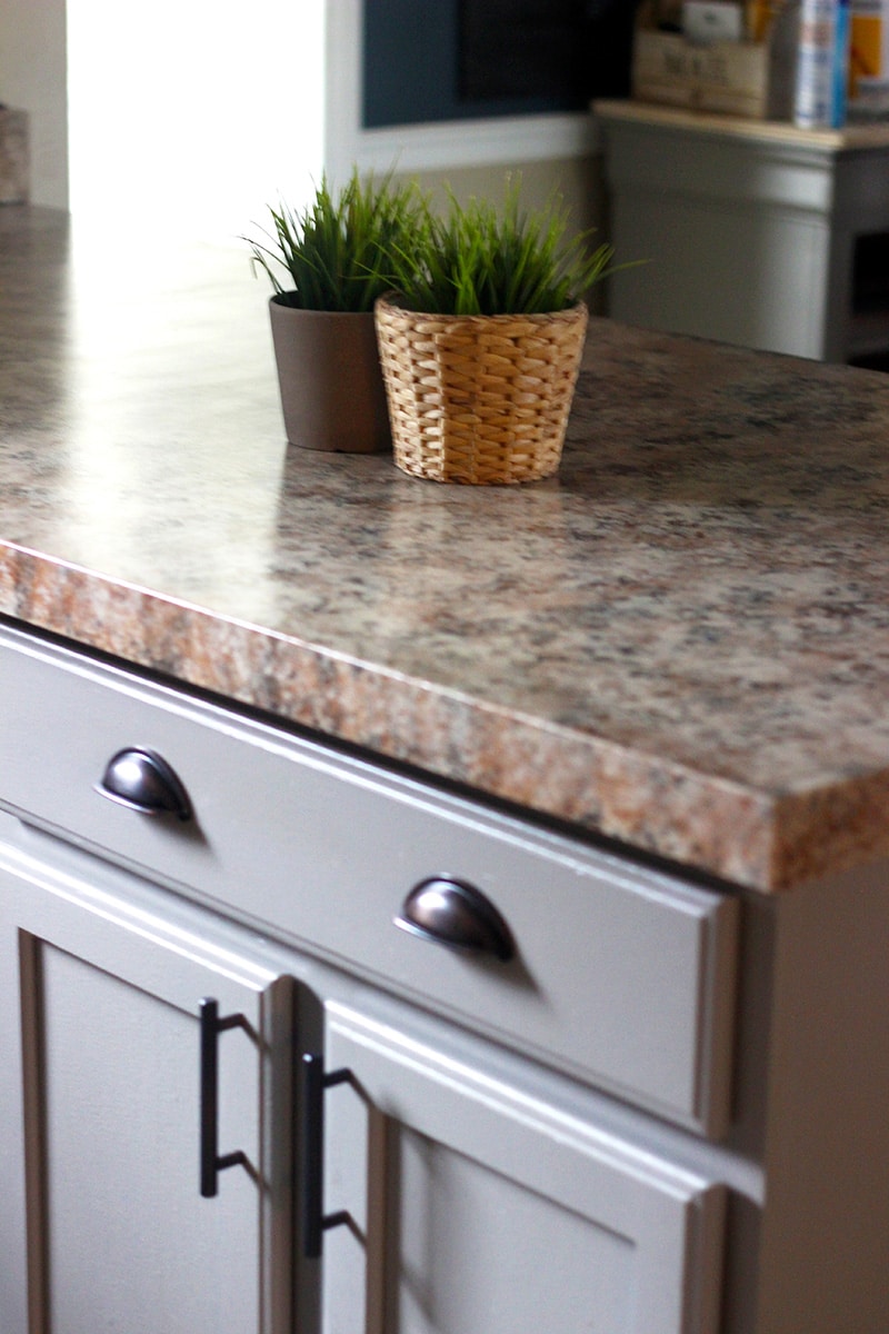 DIY painted countertop with 2 plants on them