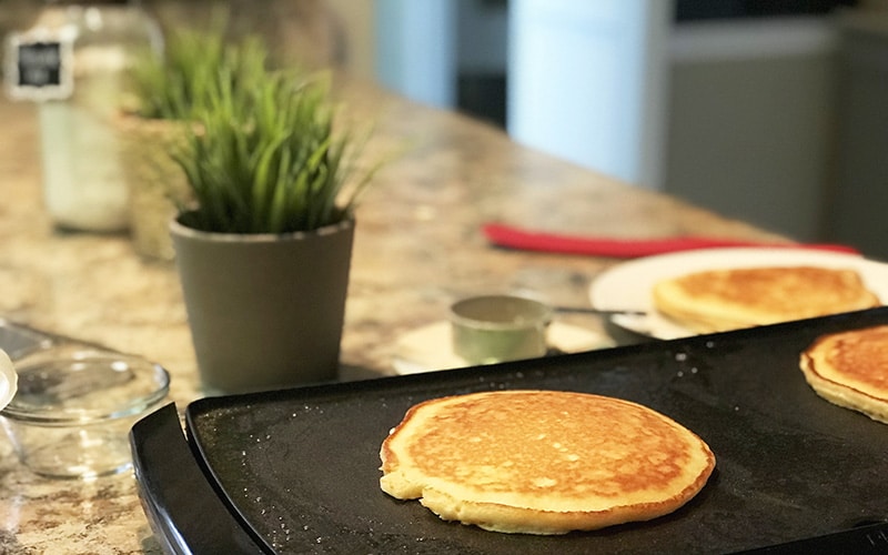 pancakes on pancake griddle