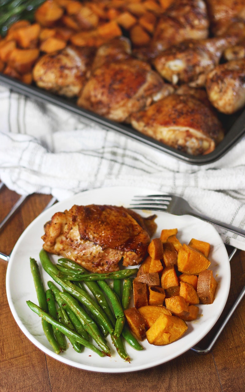 Brown Sugar Bourbon BBQ sheet pan chicken