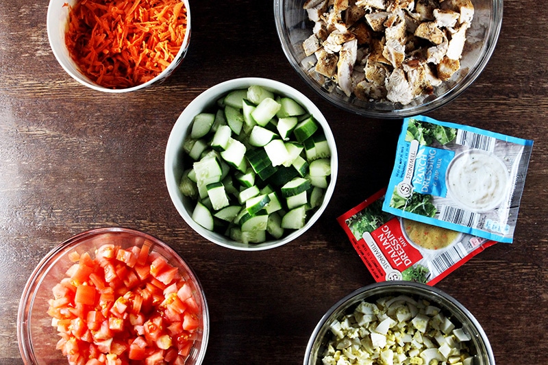 ingredients for a chicken cobb salad