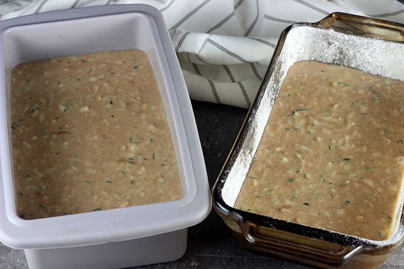 2 loaves of zucchini bread before going in the oven