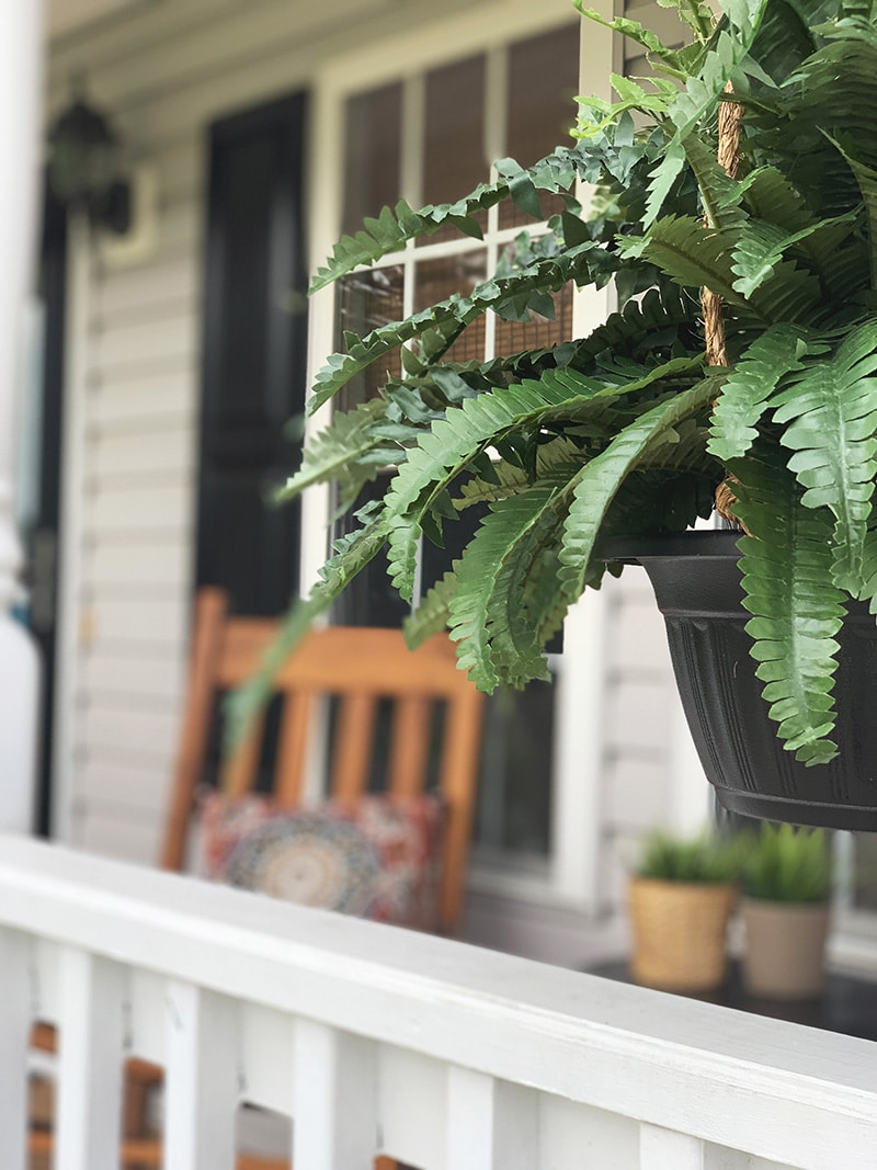front porch with hanging basket fern