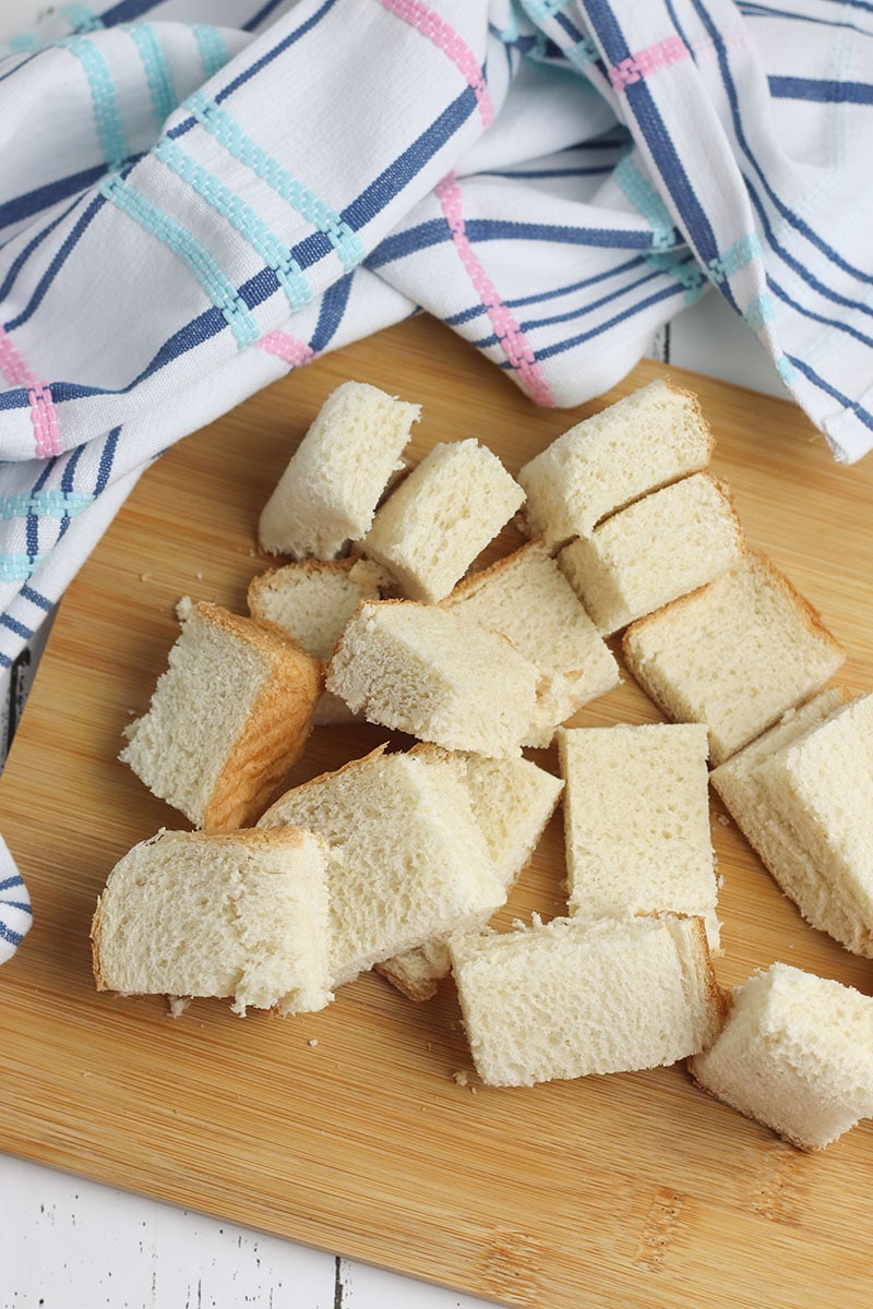 cut up bread squares