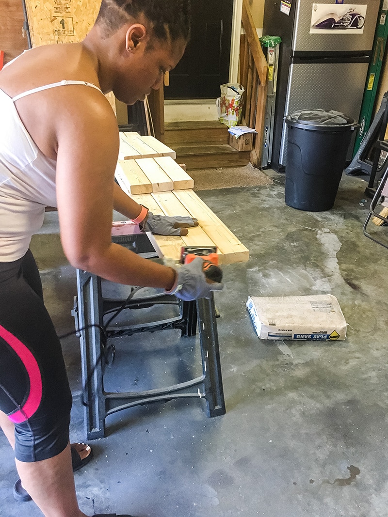 sanding the shelf