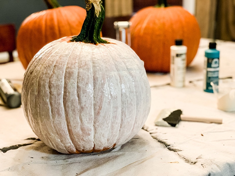 pumpkin after a first coat of paint