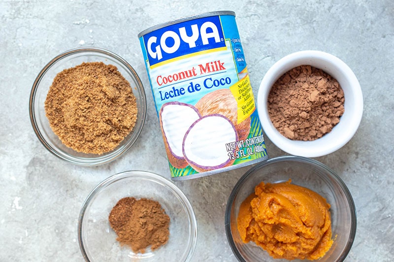 ingredients for coconut pumpkin hot chocolate