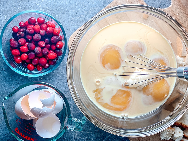 mixing ingredients for french toast casserole