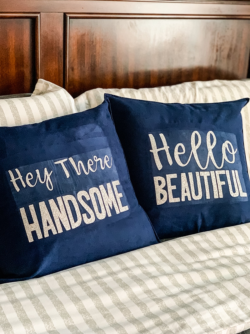 hey there handsome and hello beautiful blue throw pillows