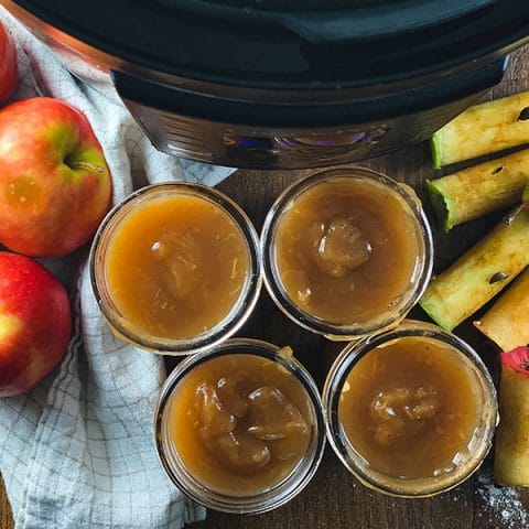 finished instant pot apple butter with apples and apple cores