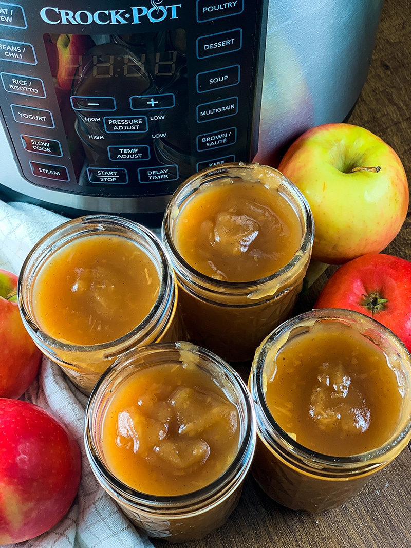 instant pot apple butter in jars with apples and instant pot