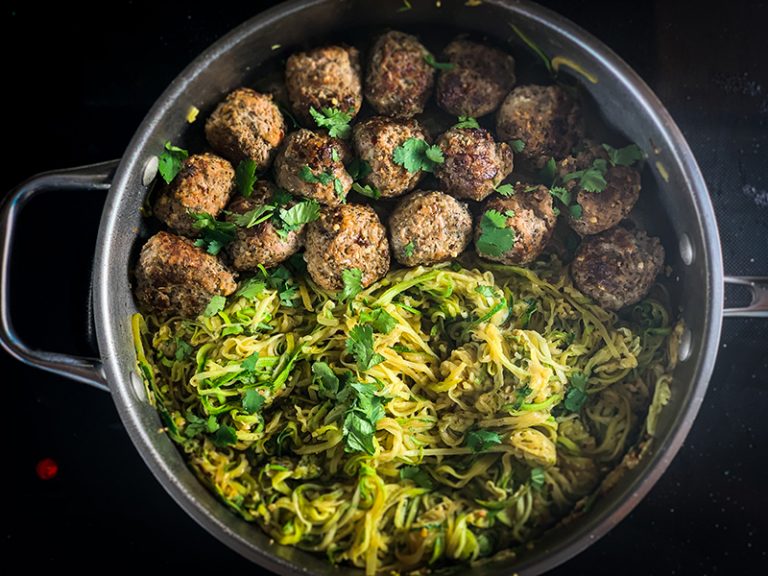 Garlic Butter Turkey Meatballs + Zucchini Noodles (Zoodles)