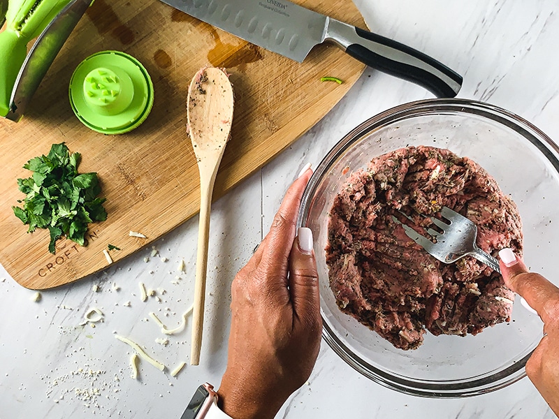 mixing turkey meatballs