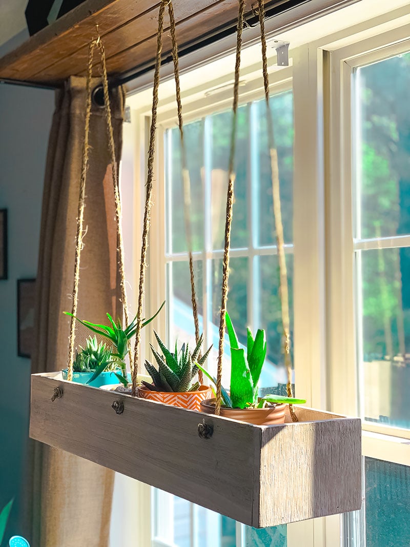 indoor wood planter box with window open