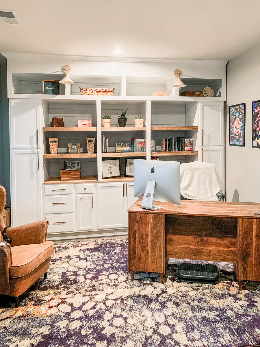 white home office built in cabinets