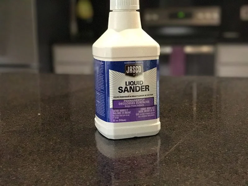 step 3 - preparing to paint kitchen cabinets with liquid sander