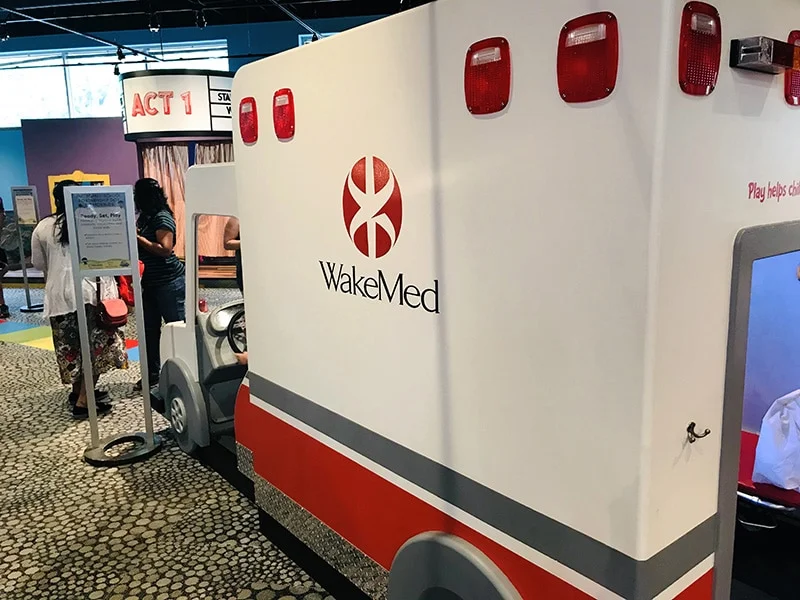 wake med hospital ambulance at marbles musuem