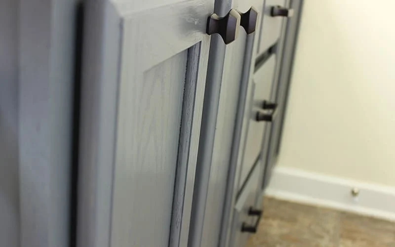 vanity cabinet update using beyond paint pewter