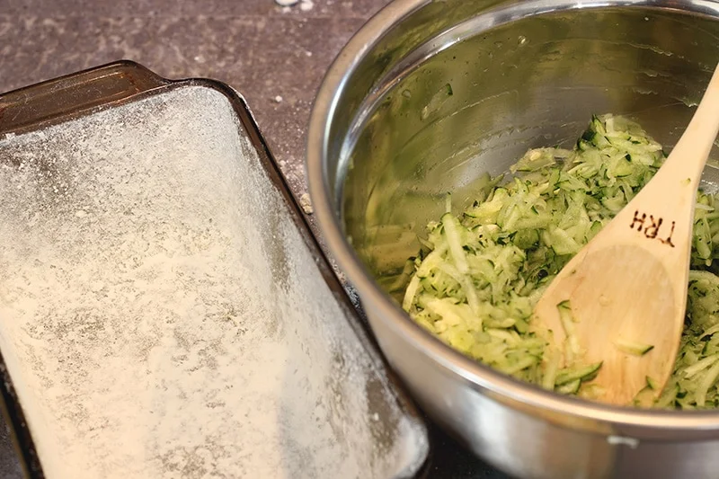 zucchini bread 3 | Kenya Rae prepared loaf pan and shredded zucchini