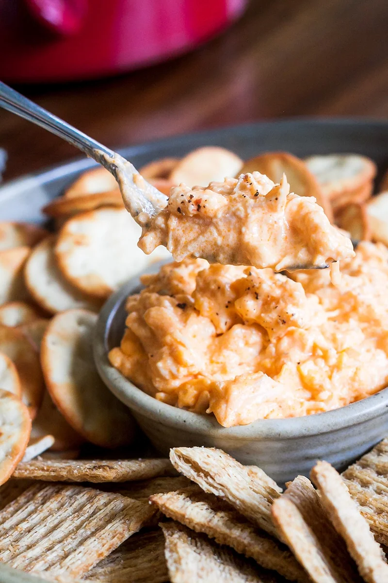 easy-crockpot-buffalo-chicken-dip-3 | Kenya Rae A fork full of crock pot buffalo chicken dip